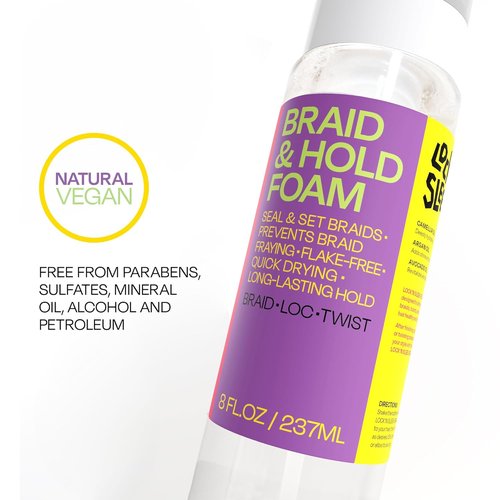 LOCK'N SLEEK Braid Foam - No Frizz Shine for Braids, Twists & Locs | Fast Drying, Lightweight Mousse, 8 Oz