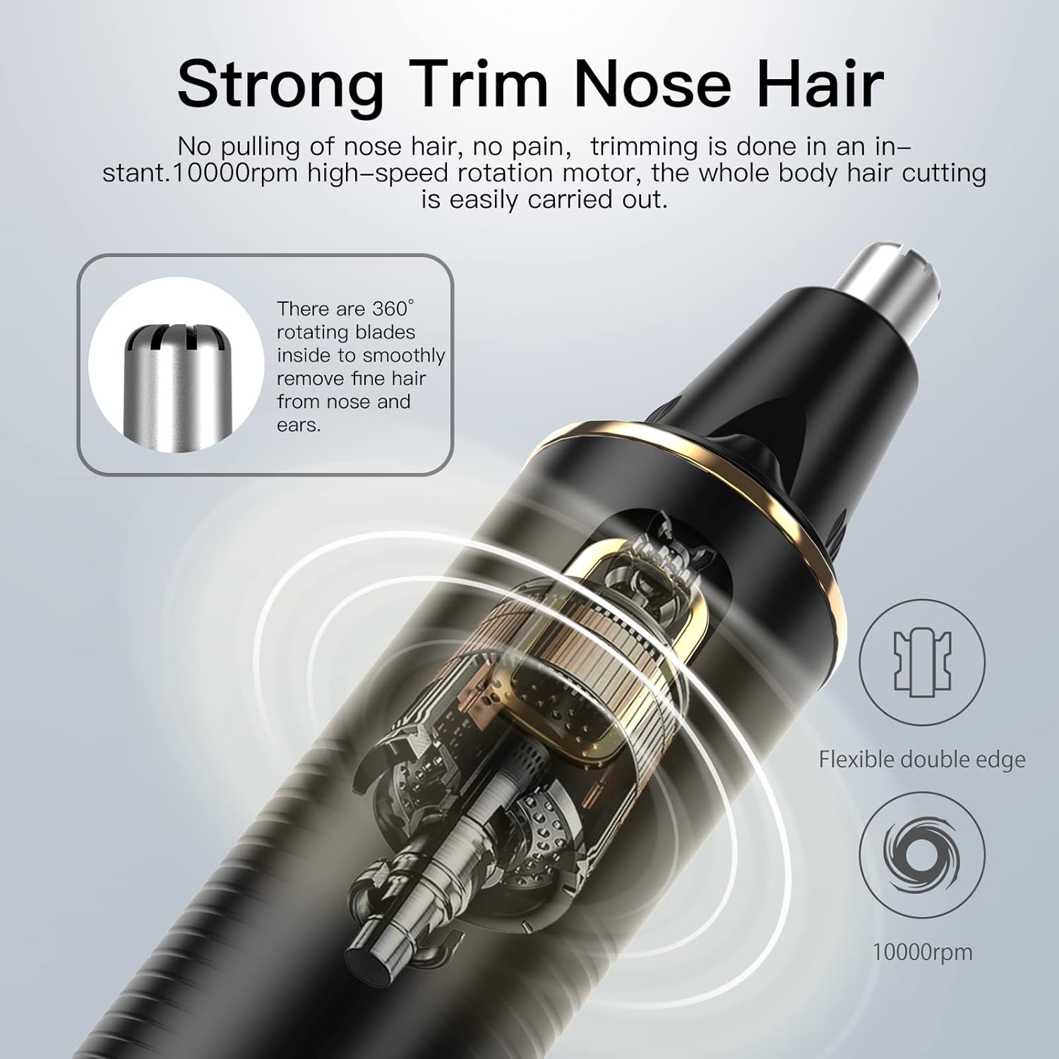 XOOMRSCP Nose Hair Trimmer - Rechargeable 2-in-1 Painless Ear & Nose Hair Removal | IPX7 Waterproof, Dual Edge Blades (Black)
