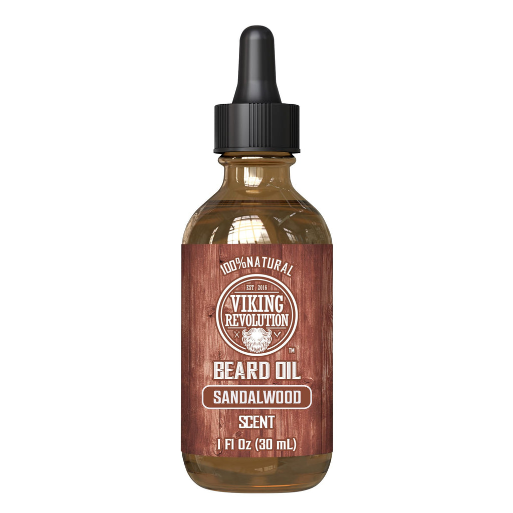 Viking Revolution Beard Oil for Men - Natural Mens Beard Oil with Argan Oil and Jojoba Oil - Beard Softener, Strengthens and Moisturizes - Beard Conditioner for Men (Sandalwood, 1 Pack)