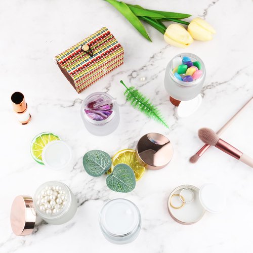 8 Pcs 60g/2oz Cream Jars Glass Cosmetic Containers Empty Glass Sample Jars with Leakproof Lids for Makeup Lotion Eye Creams Scrub Home Travel - Frosted