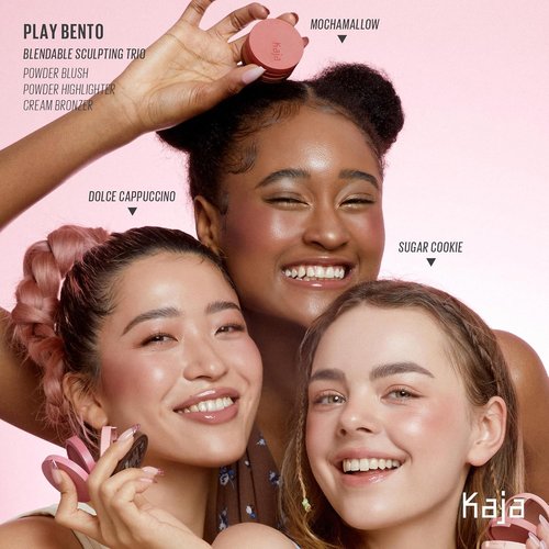 Kaja 3-in-1 Blendable Sculpting Trio - Play Bento | with Mango Seed Butter, Cream Bronzer, Powder Blush, and Highlighter, 00 Sugar Cookie