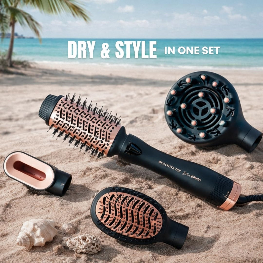 Beachwaver Co. Blow Brush - Midnight Rose | Versatile Blow-Dry Brush for All Hair Types | 2 Speeds, 4 Heat Settings, 4 Attachments
