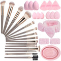 31PCS Professional Makeup Brush Set, 15 Premium Synthetic Brushes with 6 Makeup Sponges, 6 Powder Puffs, Spa Headband & Foldable Cleaning Basin, Complete Beauty Kit for Face Eye, Gift Set