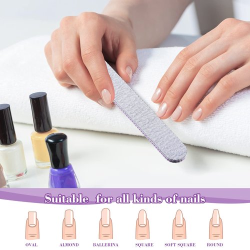 200 Pcs 4 Styles Nail Files Bulk 100/180 Grit Double Sides Professional Reusable Emery Board Nail Files for Acrylic Manicure Tools Suit for Home Salon