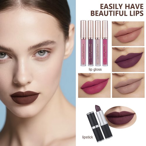 Makeup Set for Women Full Kit Includes, eyeshadow、 liquidfoundation,Loose powder,Eyebrow pencil,Lipstick Eye Pencil Makeup BrushesMakeup practice board 4-color lip gloss set