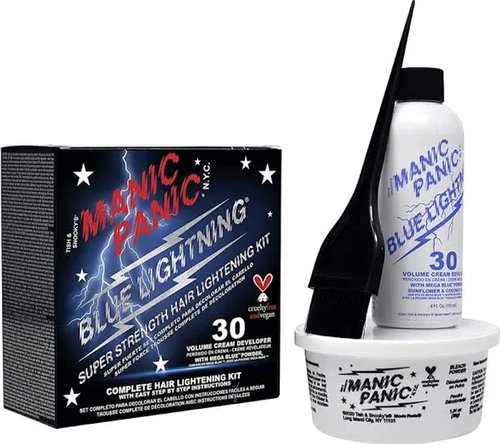 MANIC PANIC Blue Lightning Hair Bleach Kit - 30 Volume Developer & Powder Lightener | Lifts 5 Levels, Vegan & Cruelty-Free