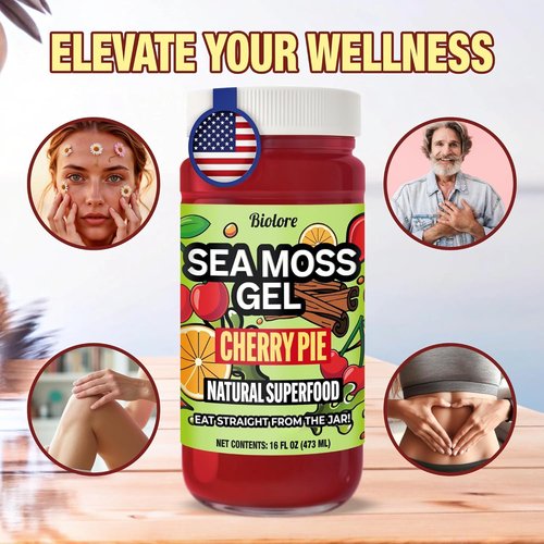 Biolore Sea Moss Gel - Cherry Pie Flavor, Vegan & Wildcrafted Superfood | 16 oz, No Added Sugar