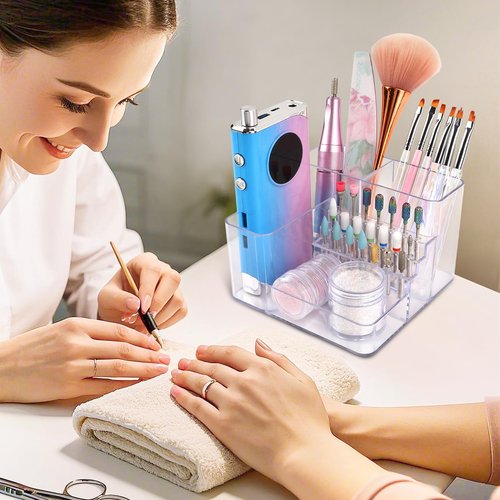 Nail Drill Holder, 21 Holes Nail Drill Machine & Bits Storage Box, Acrylic Nail Drill Bit Holder Professional Nail Tools Organizer, Nail Desk Organizer for Nail Tech
