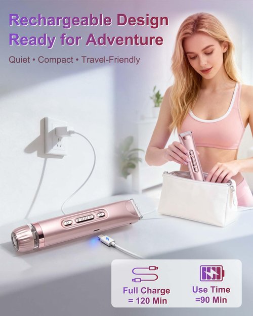 Bikini Trimmer for Women- LED Light Electric Razors for Women for for Face, Bikini, Body, Leg, USB Rechargeable Facial Hair Removal, IPX7 Waterproof Electric Shaver, Painless & Flawless