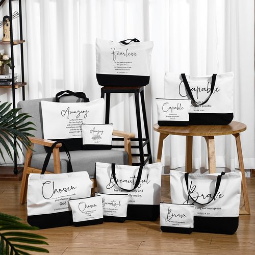 Abbylike 20 Pcs Christian Easter Gift Bags Bible Verse Tote Bag Religious Cosmetic Makeup Bag Inspirational Gifts for Women Mothers (Bible Words English)
