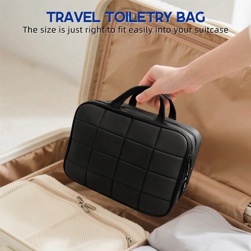 CONBOLA Hanging Travel Toiletry Bag for Women - Makeup Bag & Jewelry Organizer - Cruise Essentials & Vacation Must Haves - Portable Makeup Organizer for Toilets, Cosmetics, Rings & Necklaces.(Black)