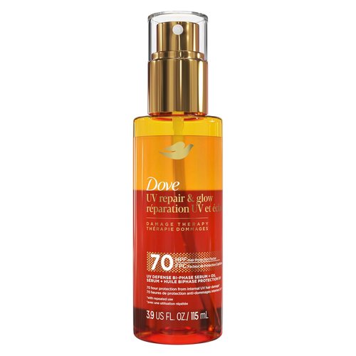 Dove Damage Therapy Bi-Phase Serum & Oil - UV Repair & Glow for 70 Hour Hair Protection | 3.9 fl oz