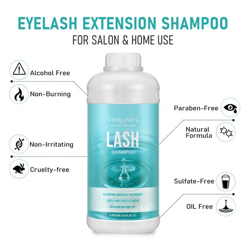Lash Shampoo Bulk, Eyelash Cleanser for Extensions 1 Liter, Safe Makeup Remover, Non-irritating or Burning Formula Eyelid Foaming Cleanser for Professional Salon and Home Use (Unscented-1L)