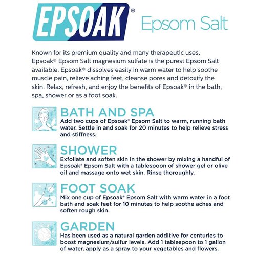 Epsoak Epsom Salt 10 lb. Magnesium Sulfate USP. (Qty. 2 x 5 lb. Bags) Resealable Epsom Salt Bag Unscented, Made in The USA, Cruelty-Free Certified