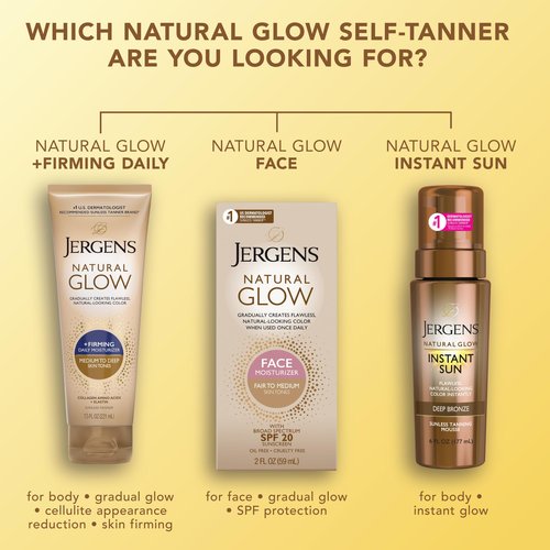 Jergens Natural Glow +Firming Self Tanner Body Lotion, Medium to Deep Skin Tone, Sunless Tanning Moisturizer with Collagen and Elastin, Helps to Visibly Reduce Cellulite, 7.5 Oz, Pack of 2
