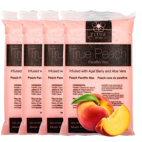 Paraffin Wax Refills 4lb by FLEUR DE SPA – Made in USA – Infused with Coconut & Jojoba Oils – Moisturizing, Hydrating & Soothing for Hands, Feet & Body – Spa & Home Use (4lb box, Peach)