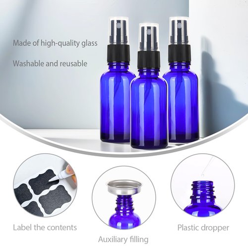 ALIFEIA 1 oz Glass Blue Spray Bottles,Small Empty Fine Mist Refillable Travel Spray Bottle for Cleaning,Perfume,Aromatherapy,Cosmetic Sprays,Hair,Essential Oils with Fine Mist Dispenser（6 Pack）