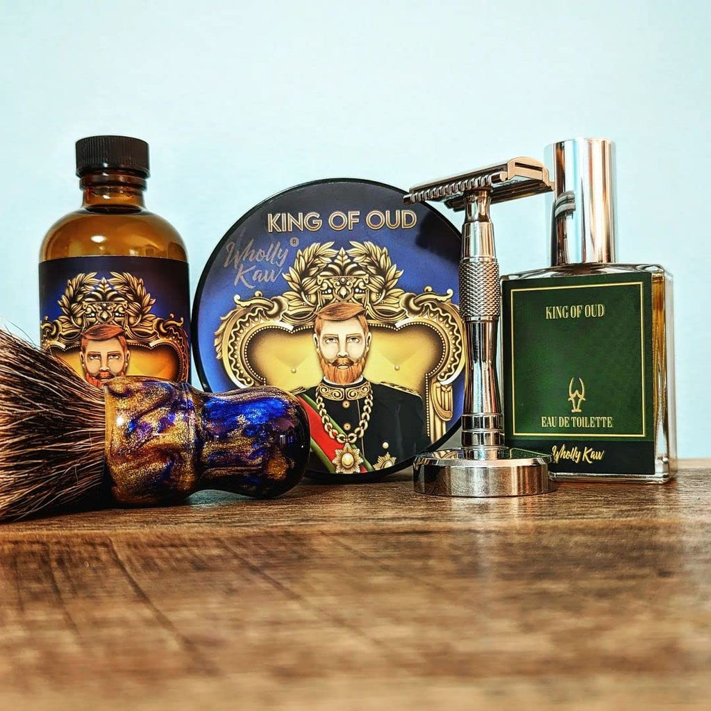 Wholly Kaw Shaving Soap | Luxury Dense, Rich & Creamy Lather Tallow Wet Shave Puck Notes of Bergamot Lemon Clary Sage Rose Pink Pepper Galbanum, Oud | Grooming and Skincare for Men 4 oz - King of Oud