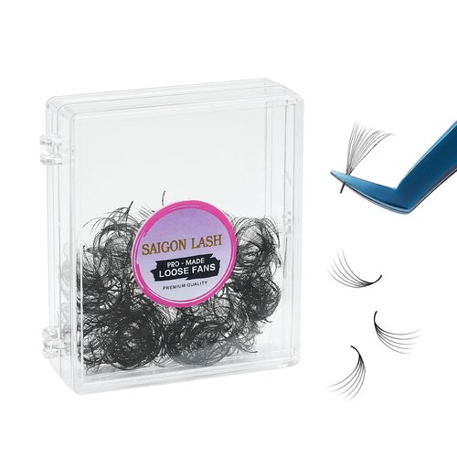 SAIGON LASH 500 pcs Narrow Promade Loose Fans – 10D Volume 0.07 C Curl, 8–19 mm Mixed Length, Matte Black Handmade Lash Extensions, Thick Wispy Lashes for Pros (Black-D-0.03-13mm)