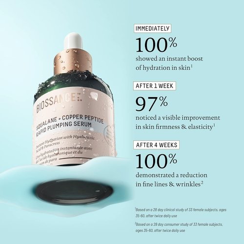 Biossance Squalane + Copper Peptide Rapid Plumping Serum - Vegan Face Serum for All Skin Types | Firming & Hydrating