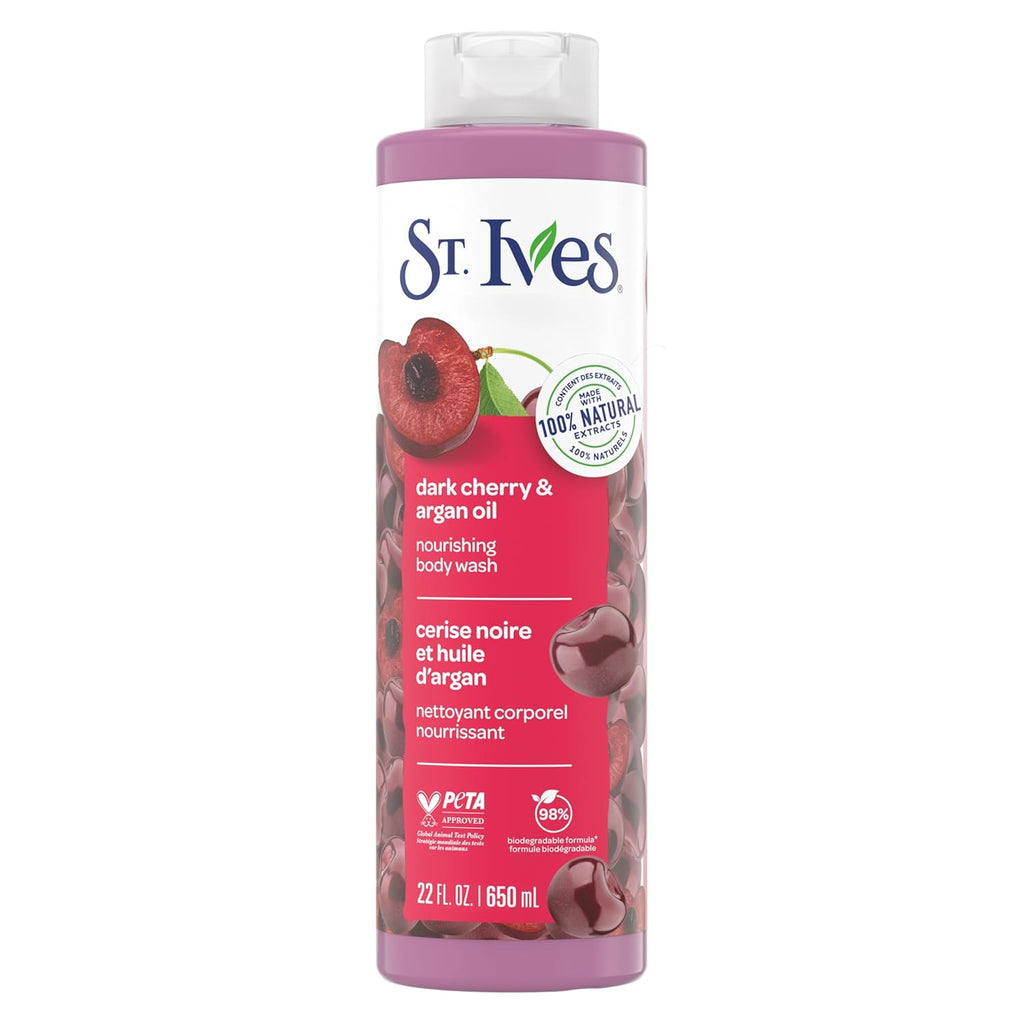 St. Ives Body Wash - Dark Cherry & Argan Oil | Nourishing Daily Shower Gel, 22oz
