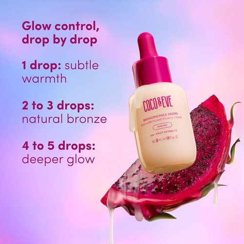 Coco & Eve Self Tanning Drops - Dark Gradual Face Tanner with Hyaluronic Acid for Natural Glow | 1 Fl Oz