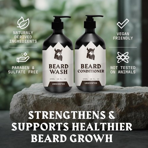 Striking Viking Unscented Beard Wash & Conditioner - 10 Fl Oz, Pack of 2 - Deep Cleansing Oil Formula - Soothing Softener with Jojoba Oil - Itch-Free Gentle Hydration for Beard Care