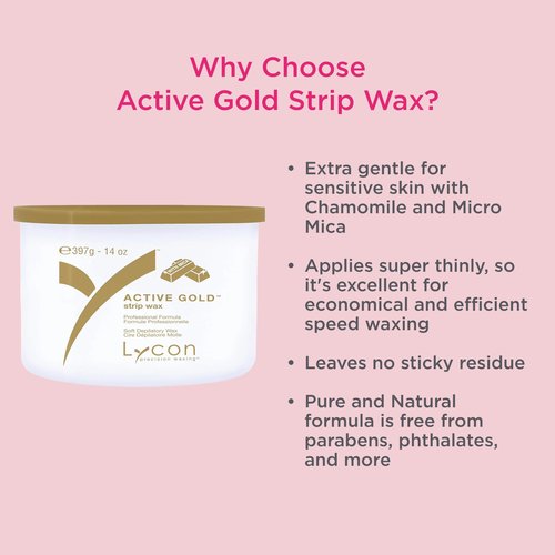 Lycon Active Gold Strip Wax for Hair Removal at Home, Soft Wax for Gentle Use Over Larger Areas, Professional-Grade Soothing Formula, Suitable for Sensitive Skin, 400ml