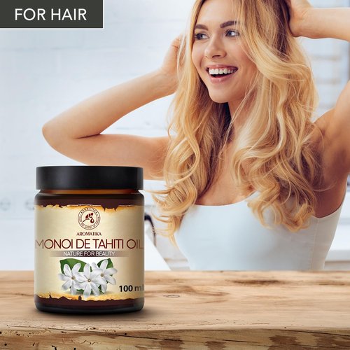 AROMATIKA Monoi de Tahiti Carrier Oil - Pure Cold Pressed Coconut Oil for Face & Body Care - 3.4 Fl Oz