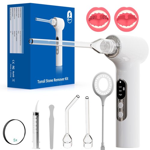 Sinkawa Upgraded Electronic Tonsil Stone Remover，10 in 1 Tonsil Stone Removal Kit，Tonsil Stone Vacuum with Built-in Blue Light，Easy to Use, Fight Bad Breath, Instant Suction