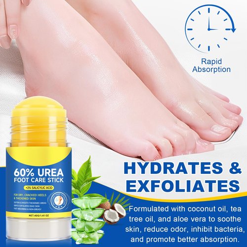 60% Urea Cream Stick with 2% Salicylic Acid, Maximum Strength Callus Remover for Dry Cracked Heels, Intensive Foot Cream for Dead Skin, Exfoliating Moisturizer for Hands, Knees, Elbows (1.4 oz)