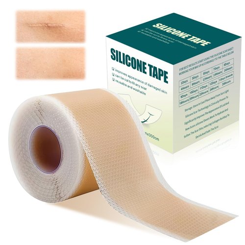 Silicone Scar Tape (1.6"x 120" Roll-3M), Premium Silicone Gel Scar Sheets, Reusable Silicone Patches, Soft Silicone Tape for Surgeries Scars, C-Sections, Wrinkles et