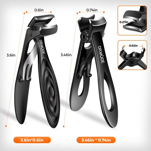 Toenail Clippers for Thick Toenails for Seniors, Angled Head Long Handled Toe Nail Clippers for Men with Wide Jaw Opening, Heavy Duty Large Finger Nail Clippers Adult Cutter with Catcher, Black