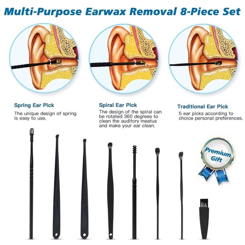 Ear Vacuum Ear Wax Removal Kit with 5 Levels Strong Suction, USB Rechargeable Reusable Electric Ear Suction Vacuum Tool for Adults and Kids (Black)