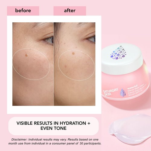 Saturday Skin Waterfall Glacier Water Face Cream – Oil Free Korean Face Moisturizer for Oily Skin, Lightweight Gel Face Moisturizer & Cute Moisturizer, Day & Night Korean Night Cream(1.69 Fl Oz/50ml)