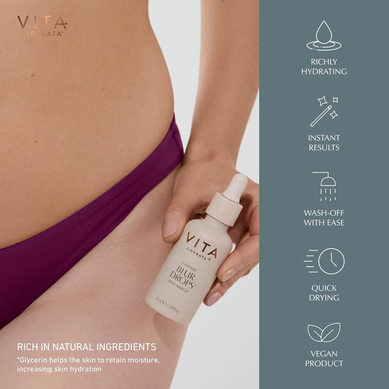 VITA LIBERATA Everyday Body Blur Drops - Medium 1.59 Fl Oz | Water-Resistant Body Makeup for Matte Finish