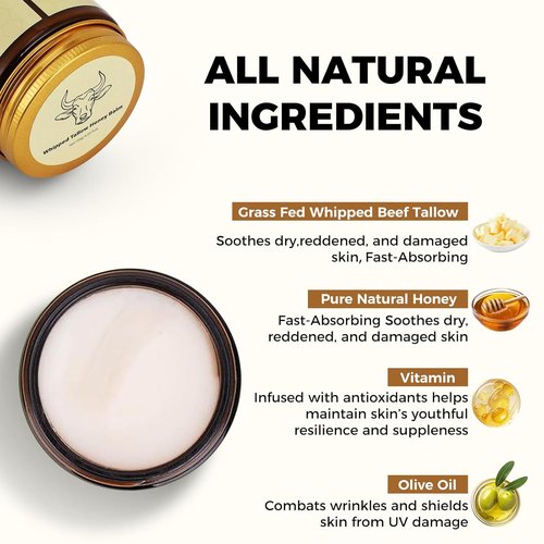 Lopeie Beef Tallow Moisturizer - Organic Grass-Fed Whipped Cream for Dry Skin | 4.23oz, Unscented
