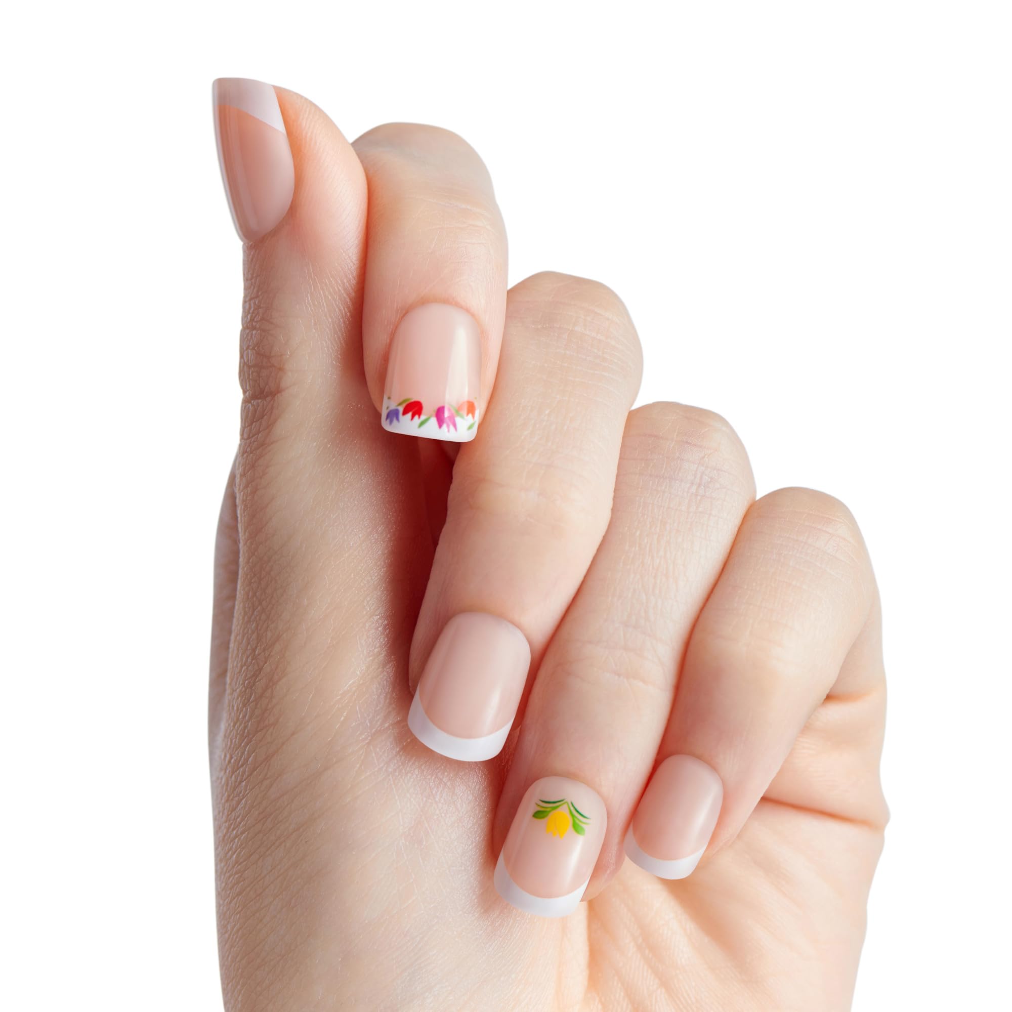WICKED X imPRESS Press On Nails, New Improved Adhesive, Up To 10 Day Hold, ‘Rainbow of Blooms’, White, Short Squoval, Includes 30 Fake Nails, 1 Prep Pad, 1 Manicure Stick, 1 Mini File