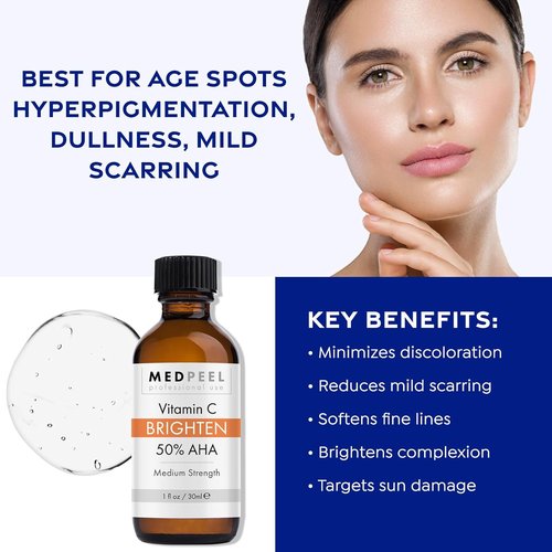 Medpeel Chemical Peel Kit - 50% AHA & Vitamin C Brightening Treatment | Medium Strength, 1oz/30ml (Set of 3)