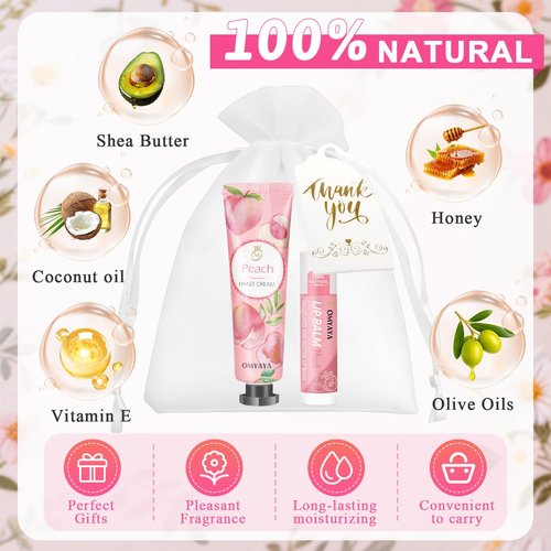 120PCS Bulk Gifts For Women, Lip Balm Bulk and Hand Cream Gift Set with Organza Bags, Thank You Cards, Party Favors For Bridal Wedding, Baby Shower, Christmas Gift Stocking Stuffers