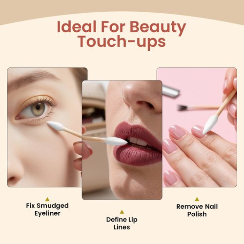 Pointed Cotton Swabs 500 Count Double Precision Tips with Wooden Sticks, Pointy Cotton Buds for Makeup Nail Care and Crafts