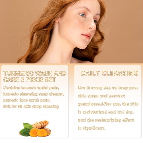 3PCS Turmeric Wash And Care Three Piece Set, Turmeric Trio: Facial Wash, Cleansing Mousse & Soap for Skin Care, Cleansing Exfoliating Pads, Turmeric Cleansing Skincare Set for Face & Body