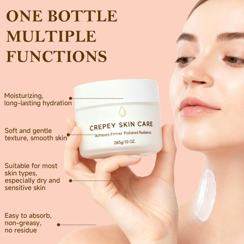 GUDE GUDE Crepe Firming Body Cream, Extra Large Size Body Skin Cream Lotion for Aging Crepe Skin Improve Natural Elastin with Collagen Production for Neck Arms Leg Deeply Moisturizer Cream, 10 oz