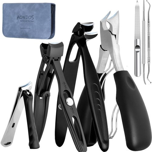 Precision Stainless Steel Heavy Duty Angled Head,Wide Jaw Clippers for Seniors and Man,Ingrown Toenail,Thick Nail.Extra-Long Handle, Extra-Large Slanted Nail Cutter. Men,Women,Elderly.7Pcs (7PCS Toe)