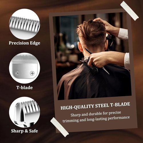CR8GR8 Detachable T-Blade Replacement Blades - Precision 0.5mm Cut for Wahl Trimmer 9864/9864SS/9818A | 440C Stainless Steel, 2 Pack