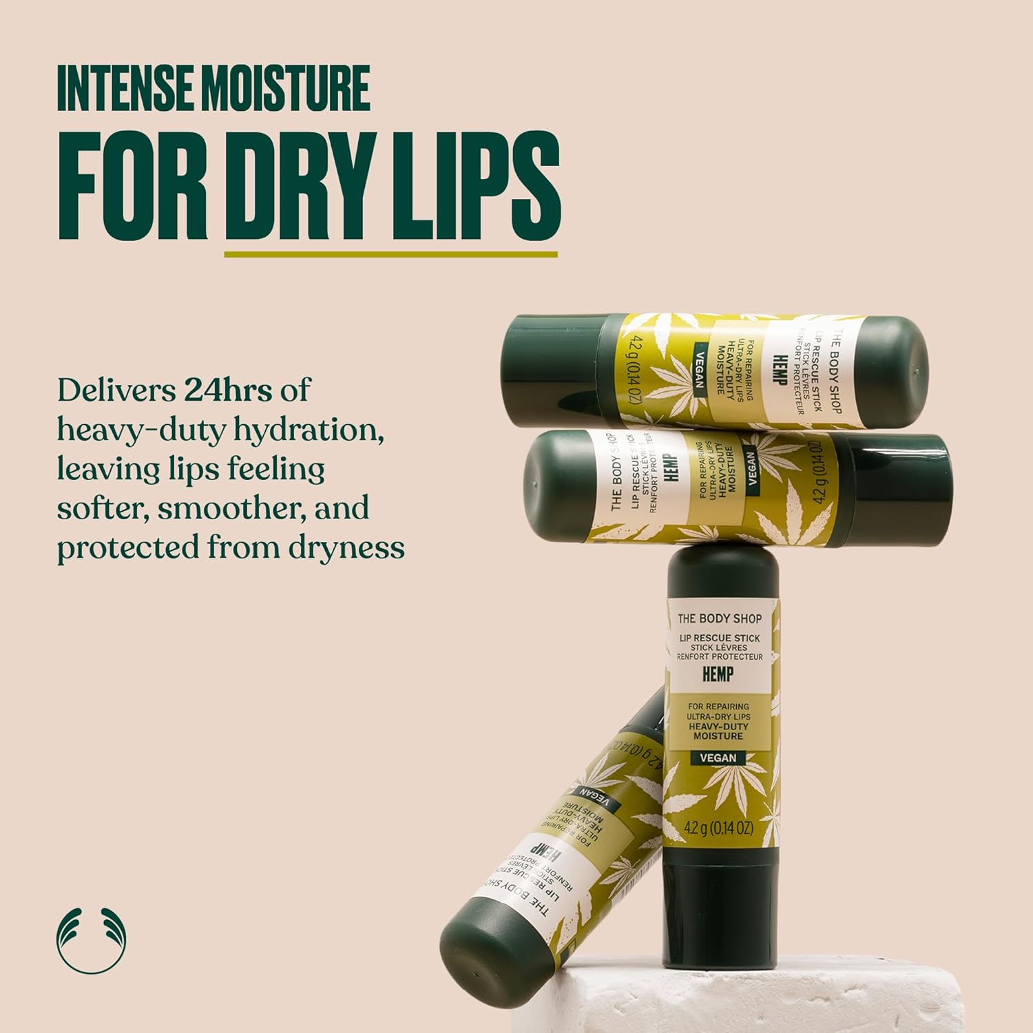 The Body Shop Hemp Lip Care - Heavy Duty Moisturization | 0.14 Oz, Green