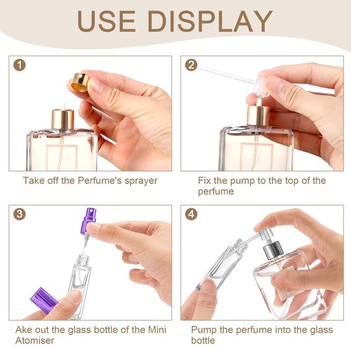 Domensi 60 Pcs 8 ml Empty Glass Perfume Bottles Bulk - Multicolor Refillable Cologne Spray Atomizer with Pump, for Travel, Skincare, Haircare, Cleaning & DIY Essentials