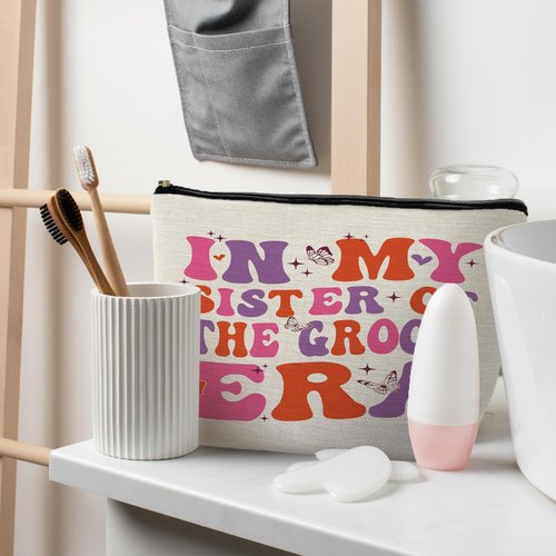 RYYCDOI Sister In Law Gifts, In My Sister of the Groom Era Makeup Bag, Big Sister Gift, Sister in Law Wedding Gifts, Best Sister in Law Gifts, Big Sister Cosmetic Bag Toiletry Bag