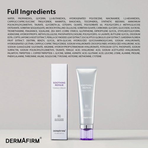 Dermafirm Soothing Repair Toning Cream - Korean Skin Care Moisturizer Face Cream w/Niacinamide, Bakuchiol, Glutathione & 8x Hyaluronic Acid - Vegan Glowing Skin Firming Cream (1.69 fl oz)