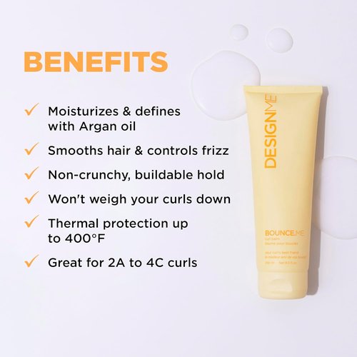 Design.Me BOUNCE.ME Curl Balm - Nourishing Argan Oil Cream for Curly Hair | Sulfate & Paraben Free (8.5 Fl Oz)
